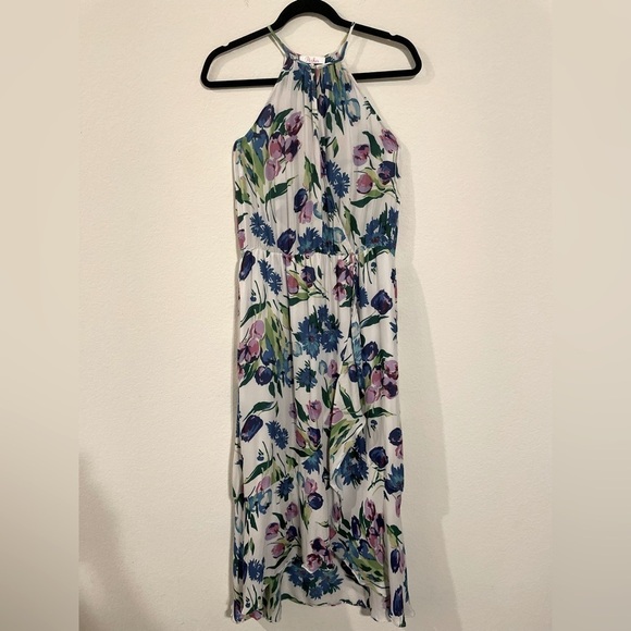 Parker Women Midi Dress Large White Silk Floral Dottie Halter Balletcore Preppy - Picture 3 of 14